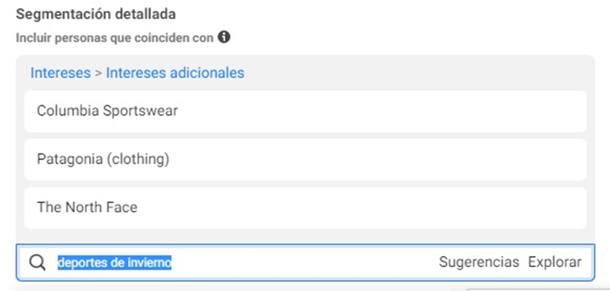 Segmentación detallada Facebook Intereses adicionales